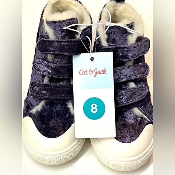 Cat & Jack Kids Purple Velvet with Faux Fur High-Top Velcro Sneakers Size 8 NWT - Picture 9 of 10